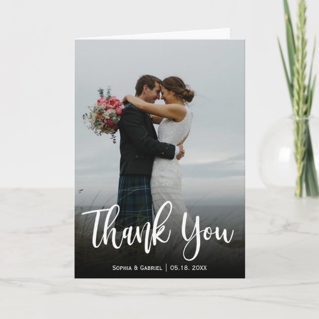 Carte pliée de script de Merci photo Mariage éléga (Devant)