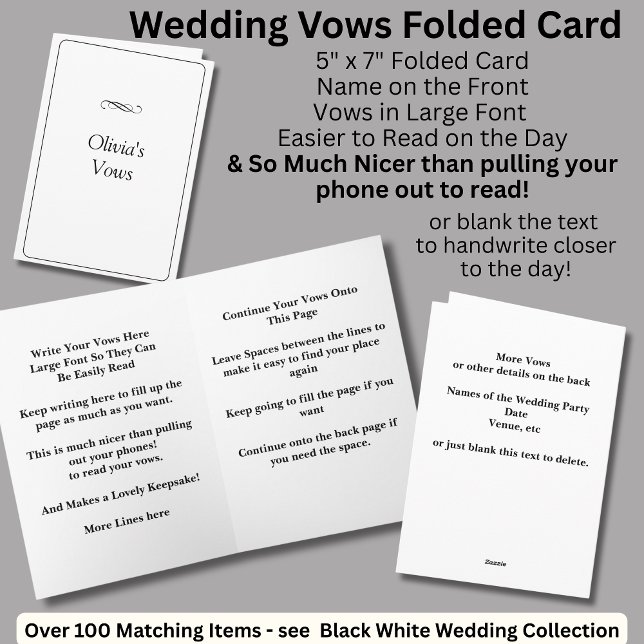 Carte pliée de vœux de mariage Noir Blanc (Créateur téléchargé)