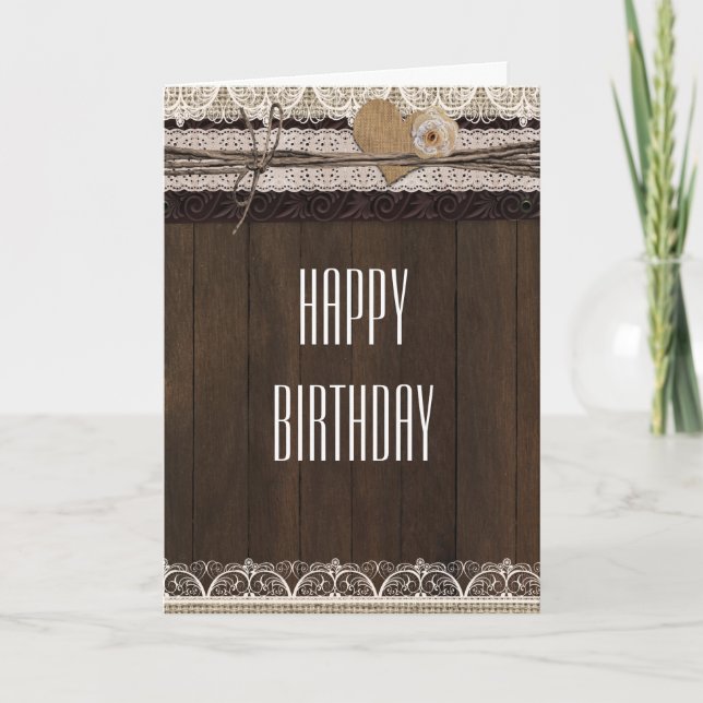 Carte pliée en burlap et bois rustique de campagne (Devant)