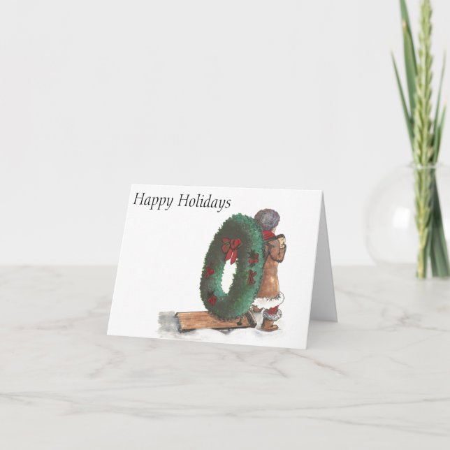 Carte Pliée Fête de Noël Wreath Watercolor (Devant)