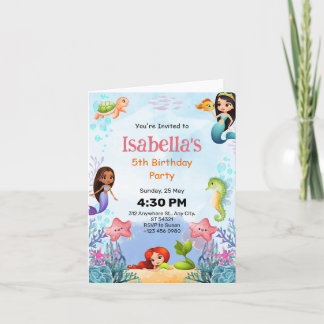 Carte Pliée Fête des 5 Ans de Sirène Sous la Mer