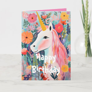 Carte pliée Fleurie Licorne Rose en Fleurs