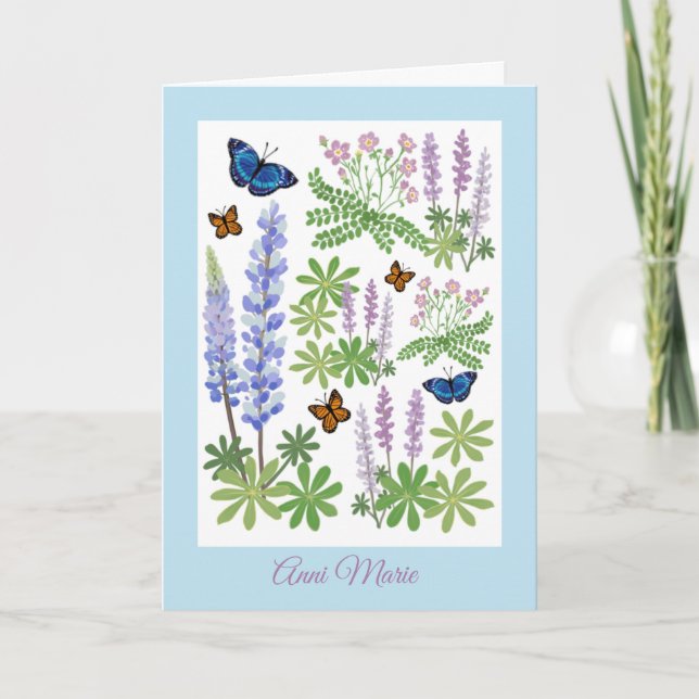 Carte pliée fleurs sauvages et papillons de la Fêt (Devant)
