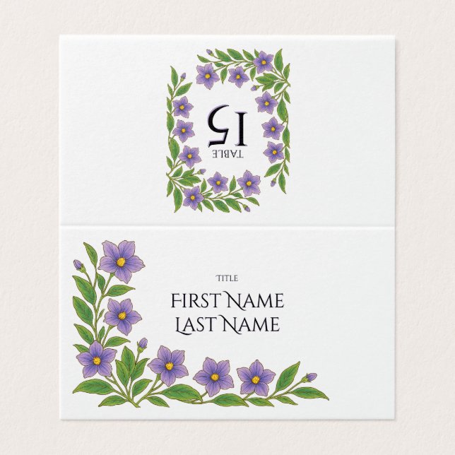 Carte pliée florale pour numéro de table de mariag (Outside Unfolded)