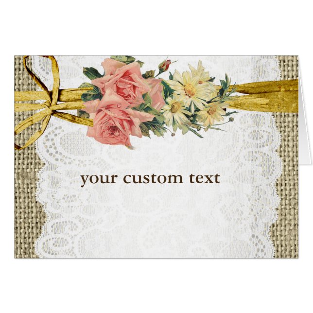 Carte pliée florale Rustic Romance Burlap & Lace (Devant Horizontal)
