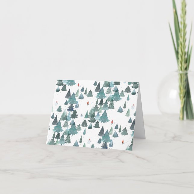 Carte Pliée Forêt Hivernale Aquarelle (Devant)
