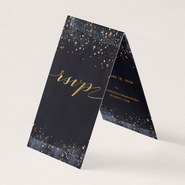 Carte pliée Gold Starry Mariage de nuit en ligne R (Devant)
