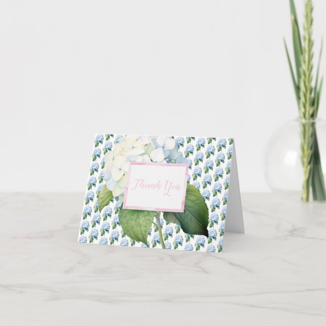 Carte pliée Merci bleu rose Hydrangea (Devant)