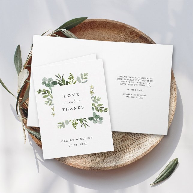 Carte pliée Merci de feuillage vert Eucalyptus (Front & Inside)