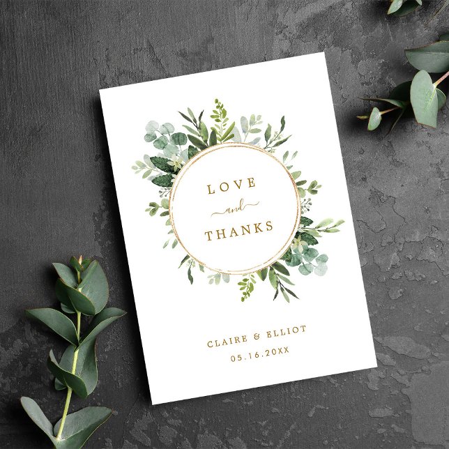 Carte pliée Merci vert or botanique (Créateur téléchargé)