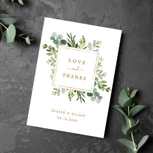 Carte pliée Merci vert or botanique