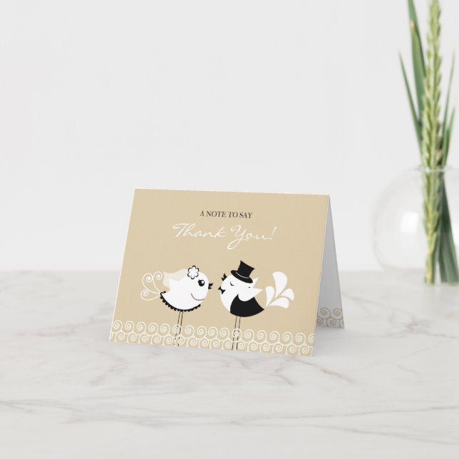 Carte Pliée Oiseaux de Mariage Merci (Devant)