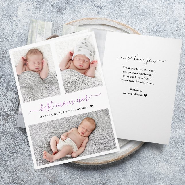 Carte pliée pour la fête des mères avec collage de (Modern Mother's Day Photo Collage Folded Card)