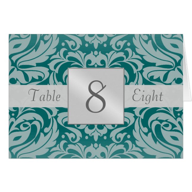 Carte pliée pour le numéro de table des Damas Turq (Devant Horizontal)