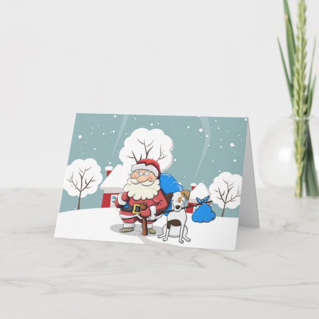 Carte pliée pour Noël à Père Noël et Chien (Devant)
