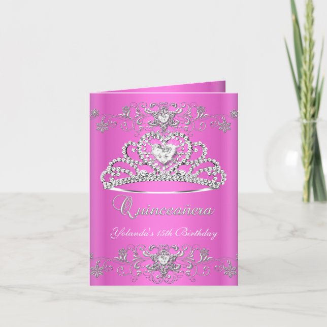 Carte pliée Quinceanera Parties scintillant rose T (Devant)