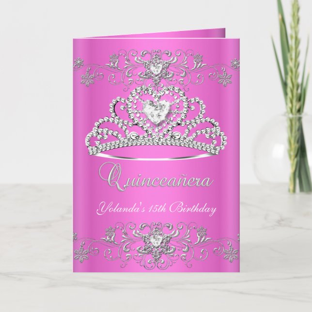 Carte pliée Quinceanera Parties scintillant rose T (Devant)