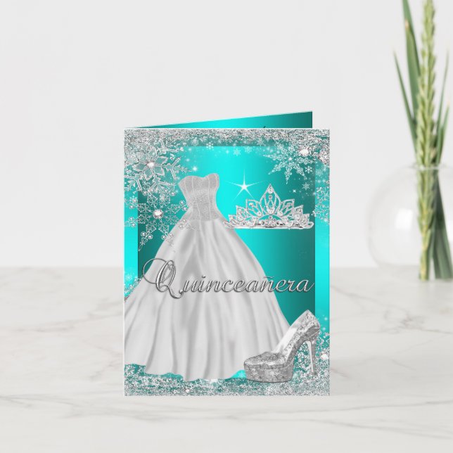 Carte pliée Quinceanera Turquoise Tiara Photo (Devant)