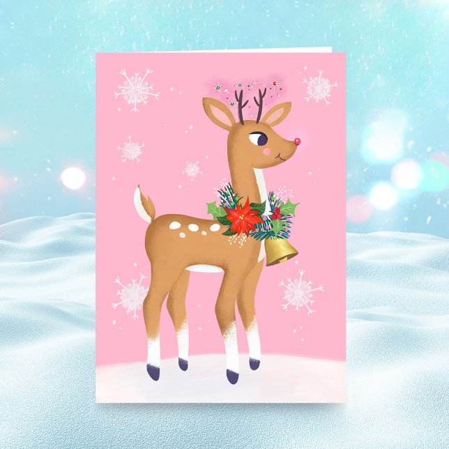 Carte pliée Roudolph Reindeer pour Noël rose (Créateur téléchargé)