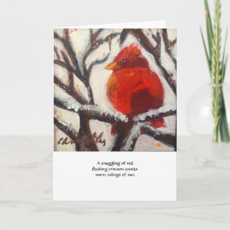 Carte pliée vierge 'Cardinal sur branche enneigée'