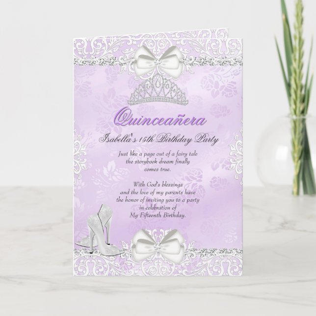 Carte Pliée Violette Invitation Quinceañera (Devant)