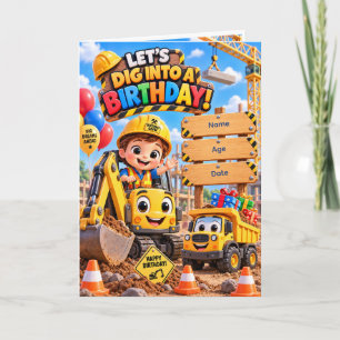 Carte Plongeons dans un Anniversaire ! Camions de Constr