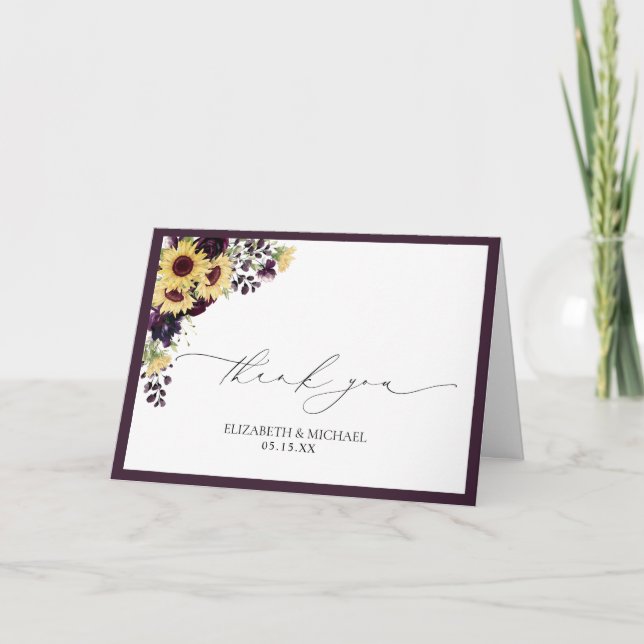 Carte Plum violet Mariage de tournesol Thankyou (Devant)
