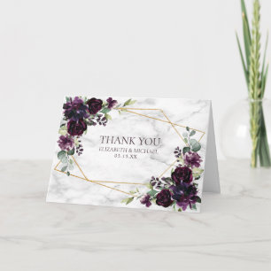 Carte Plum violet or Mariage photo géométrique Floral