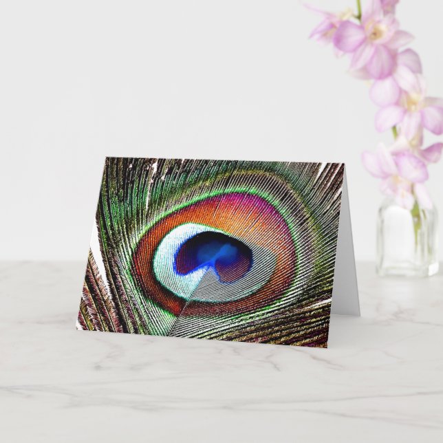 Carte Plume colorée de paon en cuivre (Orchidée)