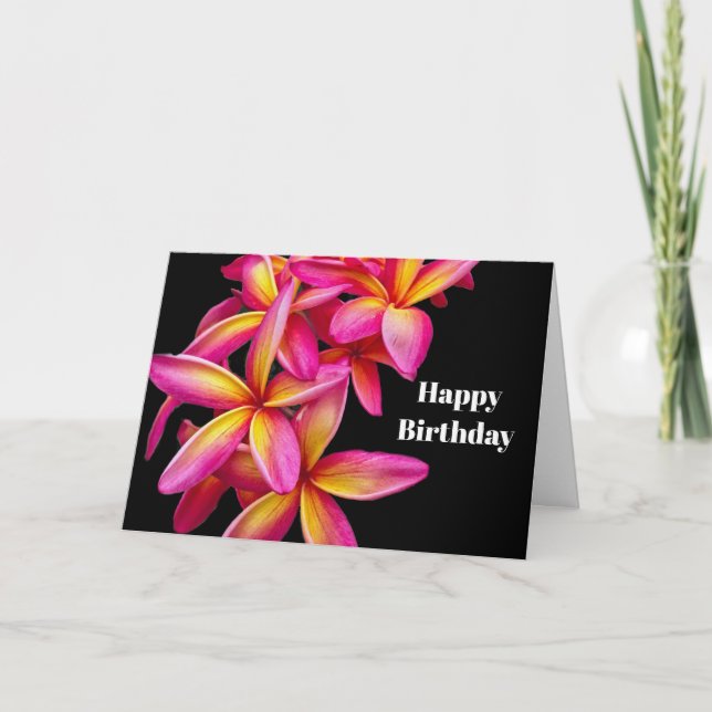 Carte Plumeria rose assez florale Photo Anniversaire (Devant)