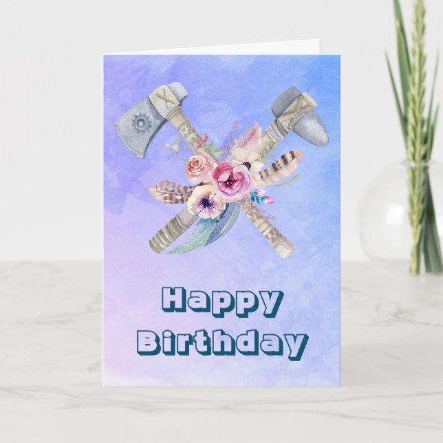 Carte Plumes de Tomahawk et Fleurs Joyeux Anniversaire (Devant)