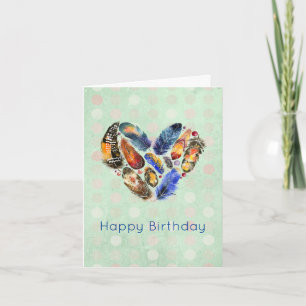 Carte Plumes En Forme De Coeur Joyeux Anniversaire