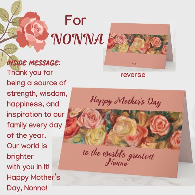 Carte 'Plus Grande Nonna' Fête des Mères Grand-mère ital (A beautiful floral roses Mother's Day card for your special Italian Nonna grandmother! Customizable.)