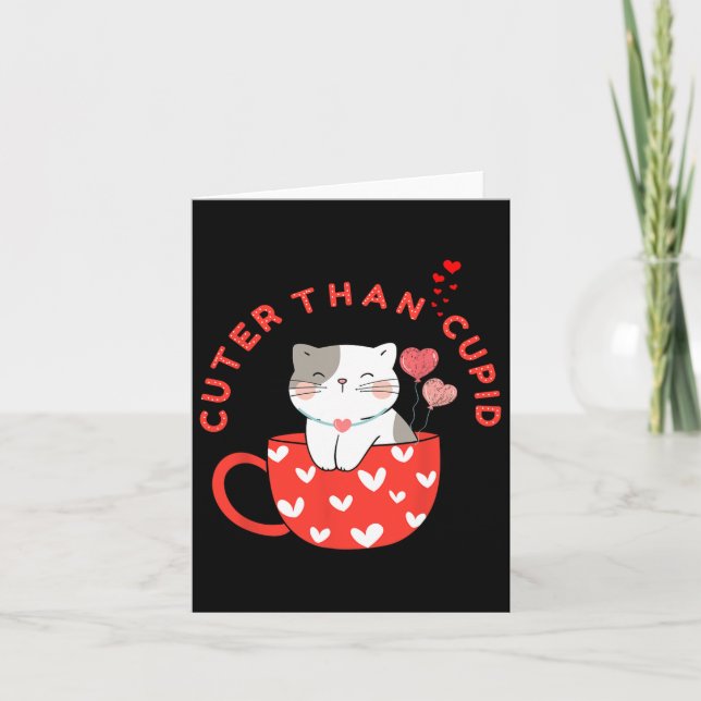 Carte Plus mignon que Cupidon Kawaii Chat Dans Tasse Fou (Devant)