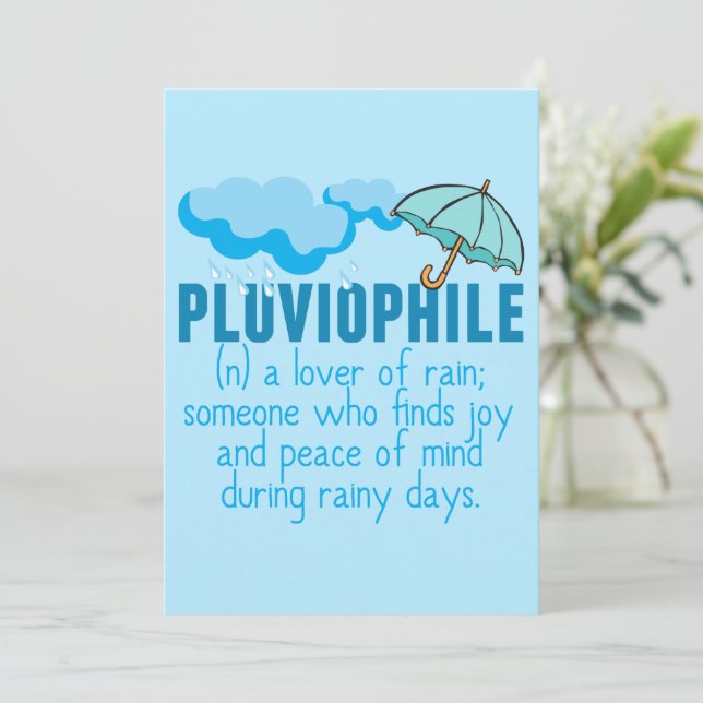 Carte Pluviophile Pluie Lover mignon Parapluie bleu (Debout devant)