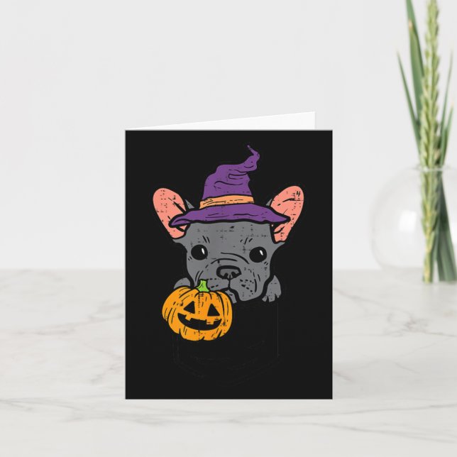 Carte Poc Bouledogue Français Sorcière Citrouille Hallow (Devant)