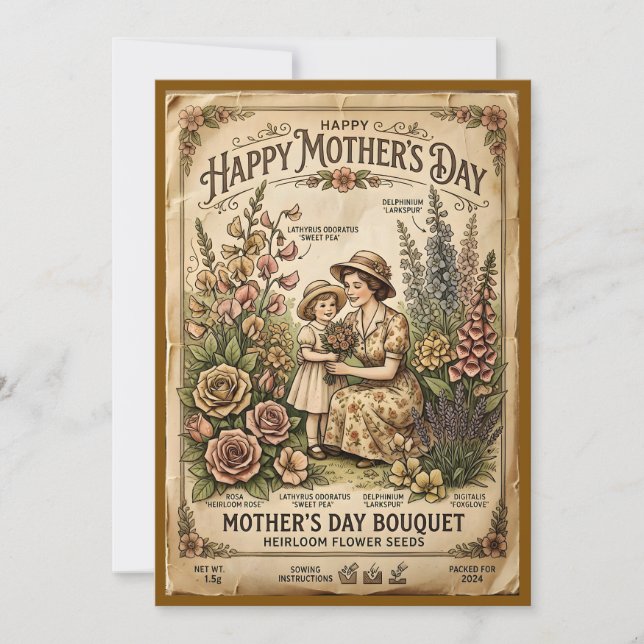 Carte "Pochette de graines patrimoniales — Fête des mère (Devant)