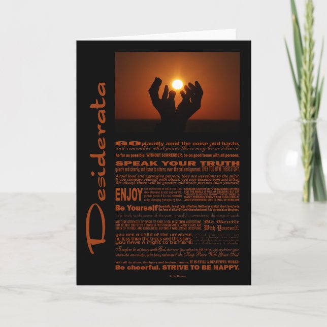 Carte Poème de desiderata priant chez Sunsent (Devant)
