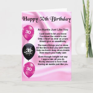 Carte Poème de la tante - 30ème anniversaire