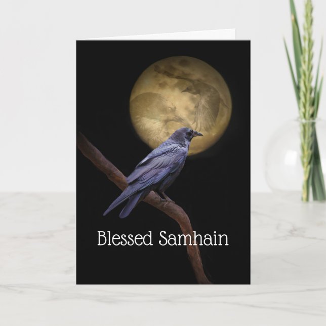 Carte Poème de Samhain Corbeau et Lune (Devant)