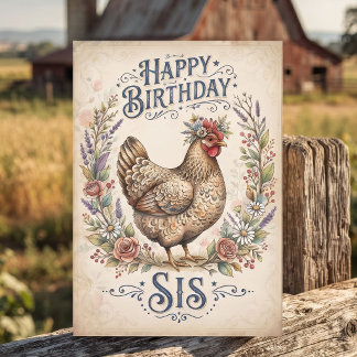 Carte Poème drôle de poulet pour l'anniversaire de sœur