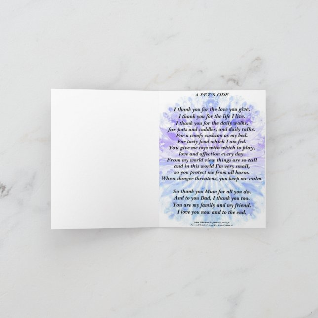 Carte Poème : Hommage de l'animal de compagnie au propri (Intérieur)