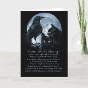 Carte Poème Spirituel du Solstice d'Hiver Corbeaux Chats