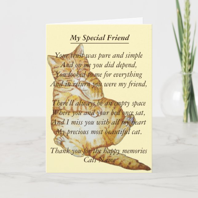 carte poétique originale de sympathie pour chat et (Devant)