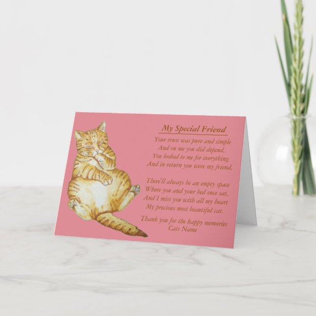 carte poétique originale de sympathie pour chat et (Devant)
