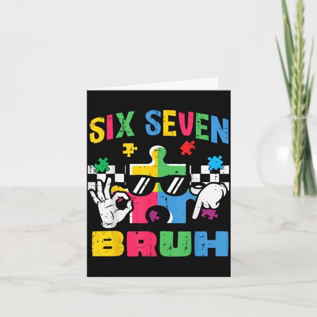Carte Poignée de puzzle d'autisme Six Sept Bruh 6 7 Mème (Devant)