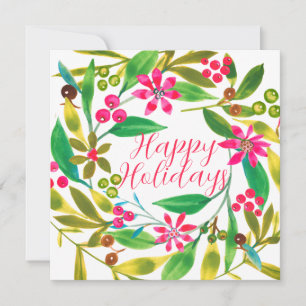 Carte Poinsettia Aquarelle Wreath Vacances