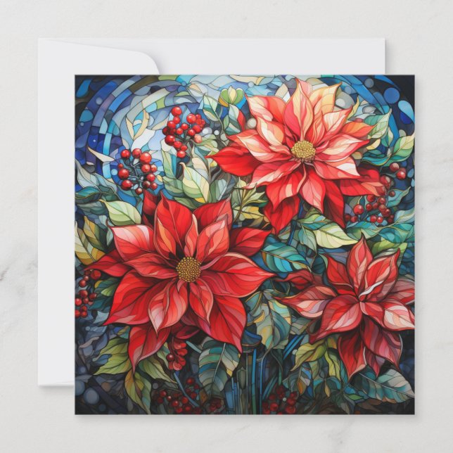 Carte Poinsettia de Noël en verre tendu (Devant)