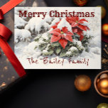 Carte Poinsettia Joyeux Noël<br><div class="desc">Un poinsettia rouge traditionnel pour vos voeux de Noël. N'oubliez pas de changer le nom de famille et de modifier ou d'ajouter un texte intérieur. Ajoutez votre libellé personnalisé à cette conception à l'aide des zones "Modifier ce modèle de conception" situées à droite de l'élément, ou cliquez sur le bouton...</div>