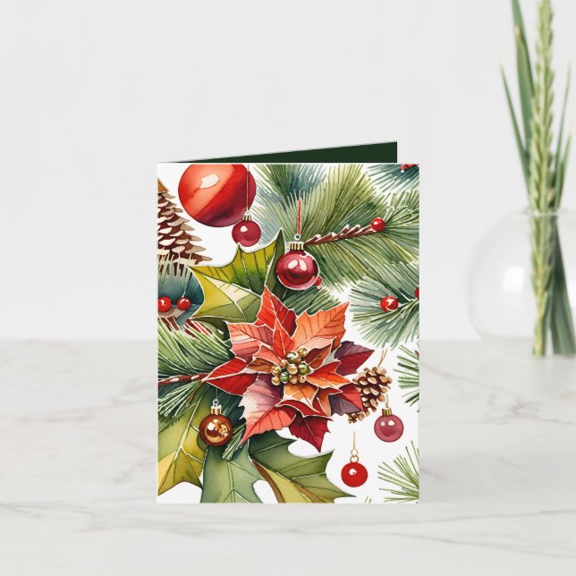 Carte Poinsettia & Red Orament Photo & Fact Christmas (Devant)